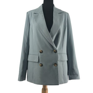 7 For All Mankind Pastel Blue grey Double-Breasted Blazer Jacket sz sm